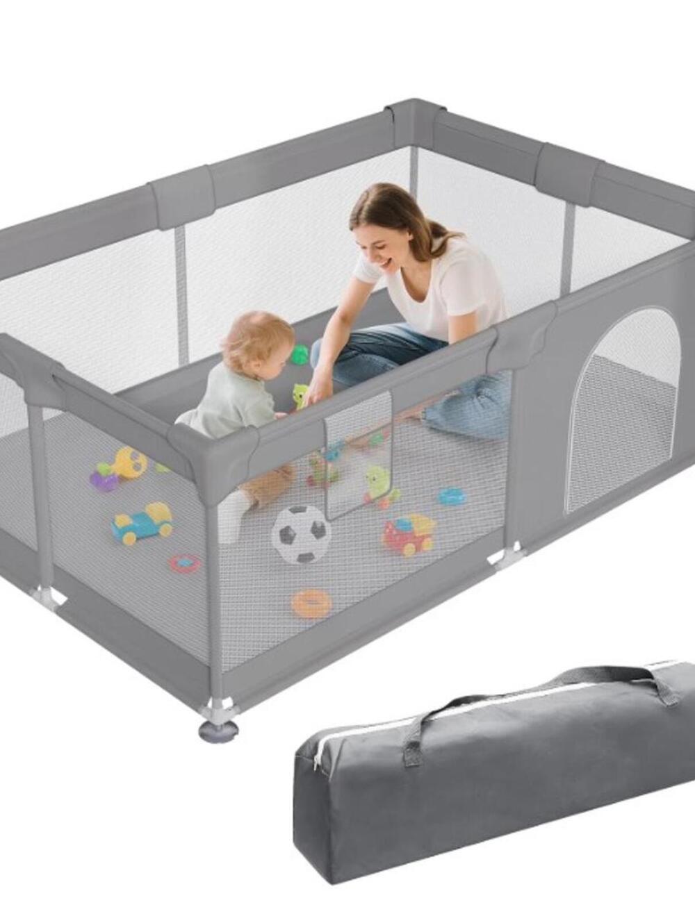 Play Yard with Storage Bag, 74"x50" Gray